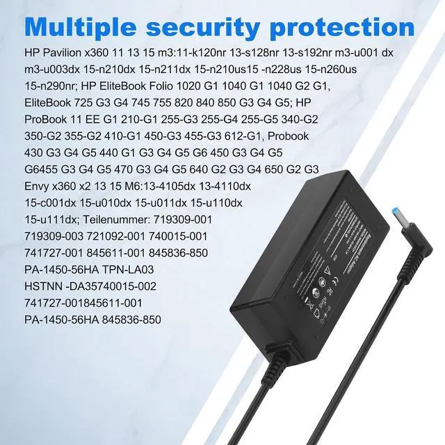 Alt view image 5 of 7 - 45w for HP Laptop Charger Blue Tip-for HP Stream/Pavilion/Probook Charger