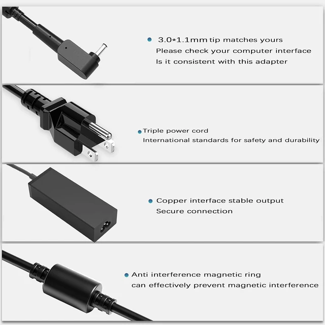 Alt view image 4 of 7 - 45W AC Charger fit for Acer Aspire 3 15 A315-23 A315-24P Aspire 5 15 A515-55 A515-44 A515-46 A515-54G A515-56 A517-52 Aspire 1 A115-31 A115-32 Laptop Power Supply Adapter