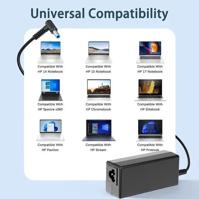 Alt view image 6 of 7 - 45W Laptop Charger for HP Laptop Computer Smart Blue Tip,Compatible with HP Pavilion x360 11 13 15 17,Elitebook Folio 1040 G1,Stream 11 13 14,Envy, ProBook,Notebook Series AC Adapter Power Cord