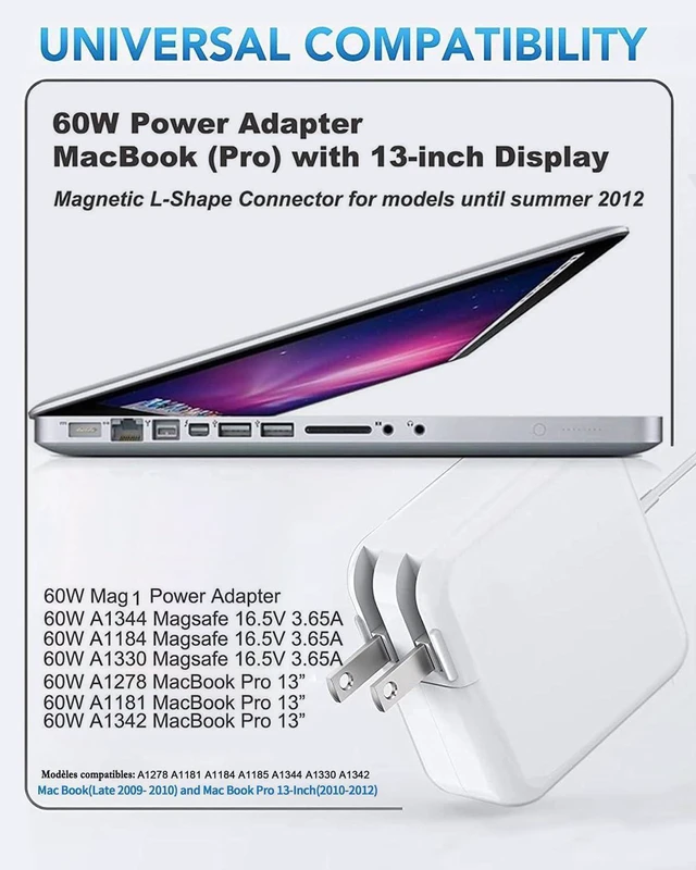 Alt view image 2 of 7 - 60W Charger for MacBook Pro Magnetic 1 L-Tip Before Mid-2012 MacBook Series