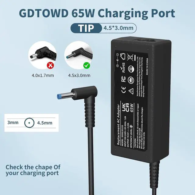 Alt view image 3 of 7 - Compatible with 65W 45W HP Laptop Charger 19.5V 3.33A Computer AC Adapter
