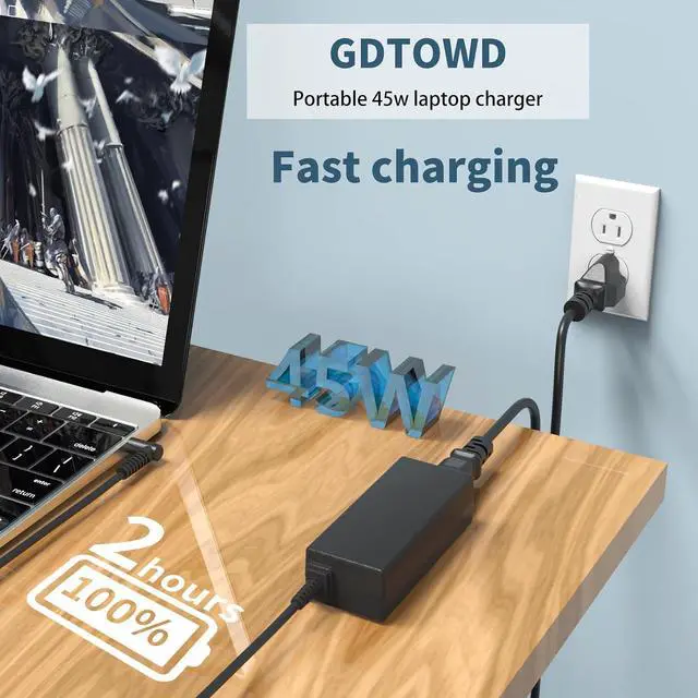 Alt view image 2 of 7 - Compatible with 45W HP Laptop Charger 19.5V 2.31A Smart Blue Tip AC Adapter