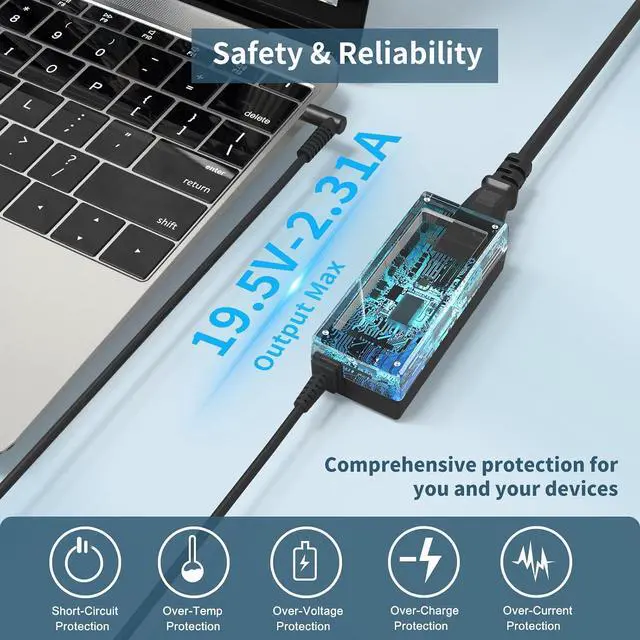Alt view image 5 of 7 - Compatible with 45W HP Laptop Charger 19.5V 2.31A Smart Blue Tip AC Adapter