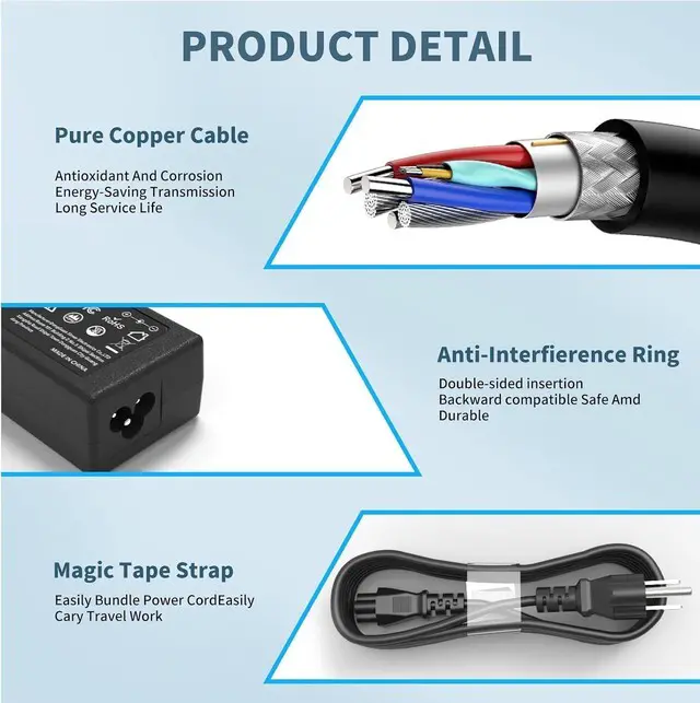 Alt view image 6 of 7 - Compatible with 45W HP Laptop Charger 19.5V 2.31A Smart Blue Tip AC Adapter