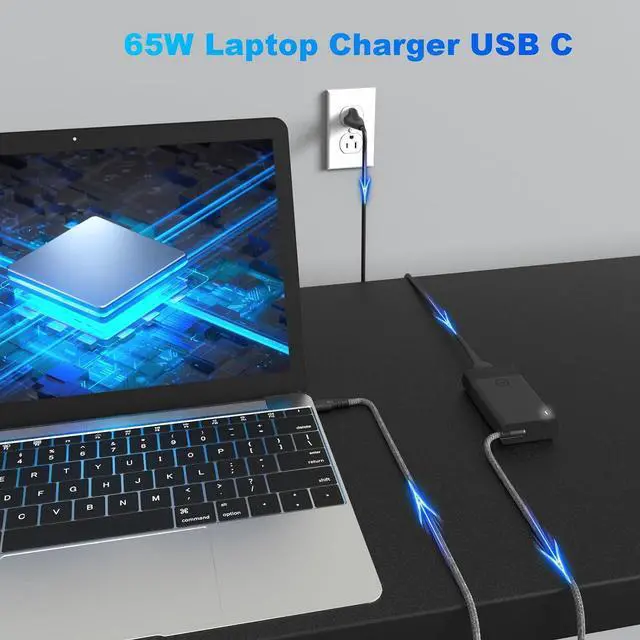 Alt view image 4 of 7 - 65W USB C Laptop Charger fit for HP Spectre/Envy X360 EliteBook Omnibook