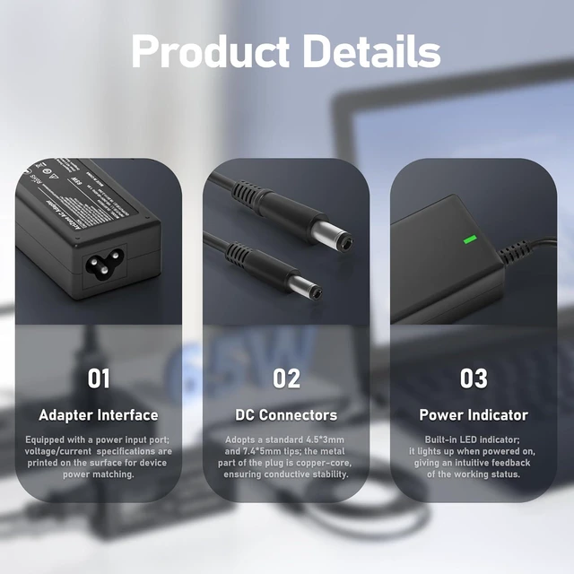 Alt view image 6 of 6 - 45W 65W Charger Compatible with Dell Inspiron 13 14 15 17 Latitude XPS 13
