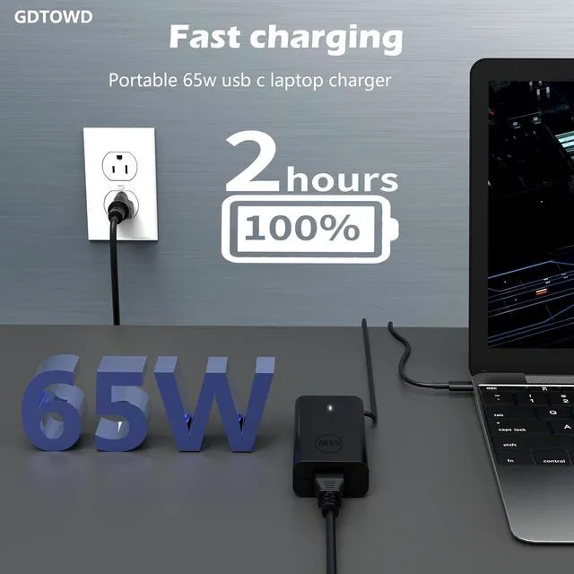 Alt view image 2 of 7 - 65W USB-C Laptop Charger fit for Dell Latitude Computer Type C AC Adapter