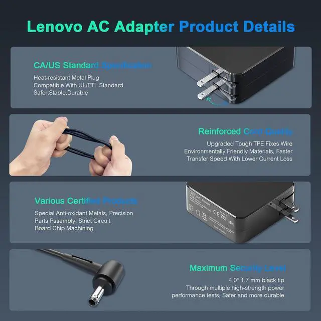 Alt view image 5 of 7 - 65W USB-C Laptop Charger for Lenovo IdeaPad