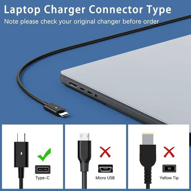 Alt view image 6 of 7 - 90W 65W USB C Type C Laptop Charger Power Adapter for Dell XPS 13 9365 9360 9370 Latitude7420 7320 7390 Latitude 3400,3500, 5289,5300 2in1 Laptops Charger Include Fast Power Cord