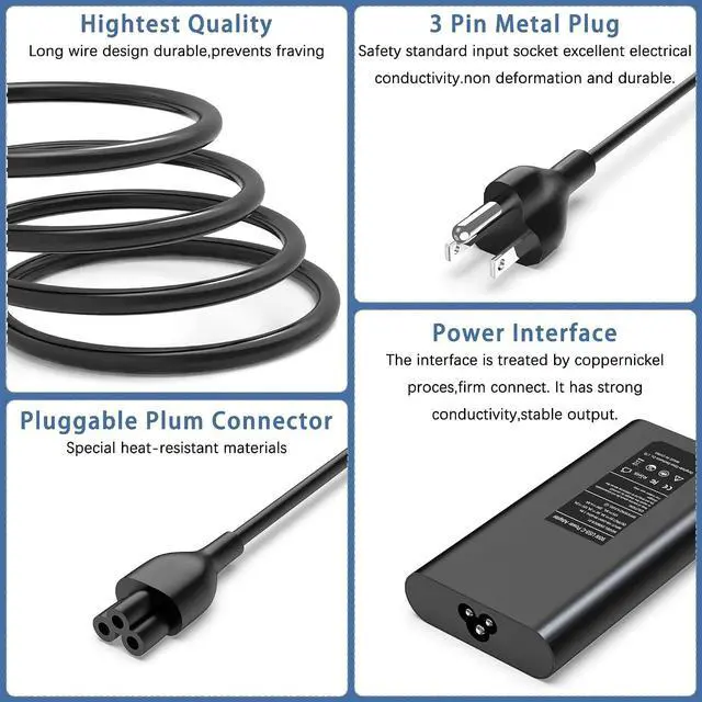 Alt view image 2 of 7 - 90W 65W USB C Type C Laptop Charger Power Adapter for Dell XPS 13 9365 9360 9370 Latitude7420 7320 7390 Latitude 3400,3500, 5289,5300 2in1 Laptops Charger Include Fast Power Cord