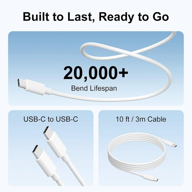 Alt view image 5 of 7 - 10ft Charger for MacBook Pro/Air 16 15 14 13 inch 2025 2024 2023 2022 2021 2020 M1 M2 M3 M4 96W USB C Power Adapter LED 100W USB-C Cable Charging as Fast as Original Quality