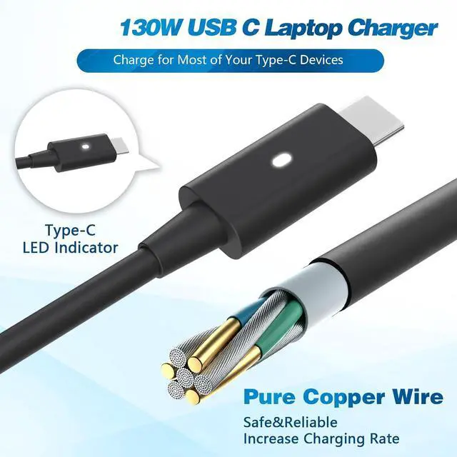 Alt view image 4 of 7 - 130W USB C Laptop Charger for Dell 90W 65W 45W XPS 15 17 2in1
