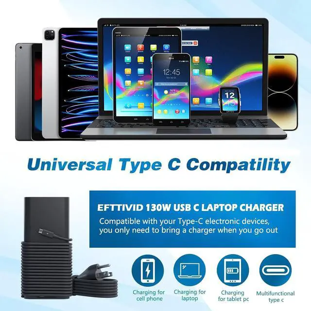 Alt view image 7 of 7 - 130W USB C Laptop Charger for Dell 90W 65W 45W XPS 15 17 2in1