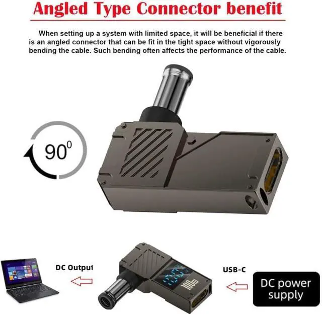 Alt view image 2 of 7 - Xiwai USB-C PD 65W Charge Adapter Type-C Input to DC 6.0x4.4mm Barrel Jack Plug Smart LED Digital Display 100W Output 20V 5A Charger Connector for Laptop
