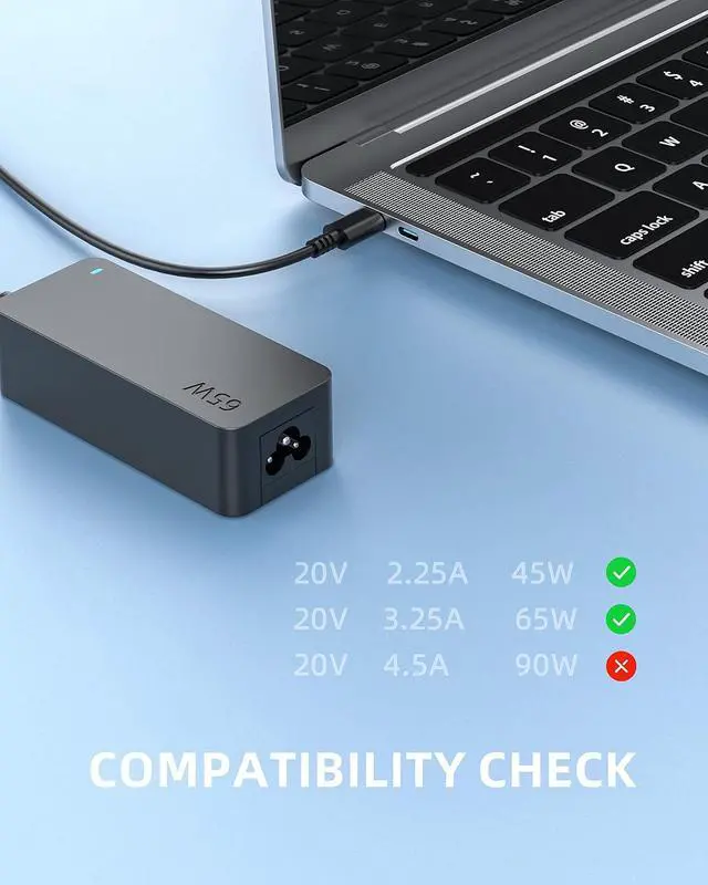 Alt view image 3 of 7 - 65W 45W USB C Charger Compatible with Lenovo ThinkPad T480 T480s T490 T490s T495 T495s T570 T580 T580s E480 E480s E490 E490s E580 E585 E590 E595 Laptop