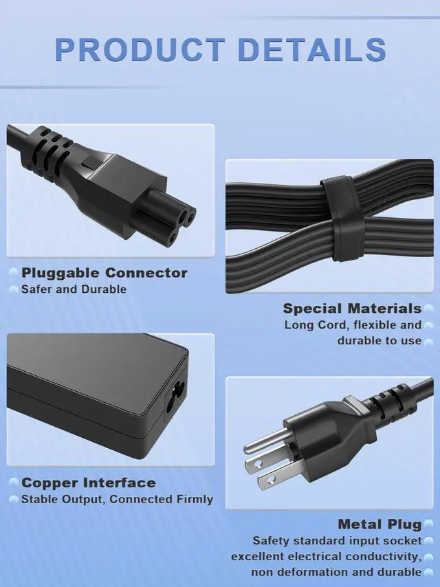 Alt view image 5 of 7 - 65W Charger Compatible with Lenovo N20 V110 V130 B50 G50 G70 Z50 Z40 ideapad Yoga/Flex 2 3 11 14 300 500 ThinkPad 11e L470 L570 L480 E460 E470 E575 P40 T460 T470 X270 Laptop