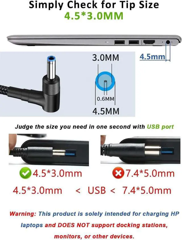 Alt view image 2 of 7 - USB C to 4.5mm Laptop Charging Cable Adapter Male Type C to Right Angle DC 4.5 x 3.0mm Converter 6.5ft 100W PD Power Charger Supply Extension Cord for Stream 11 13 14 15 Pavilion Spectre Chromebook HP