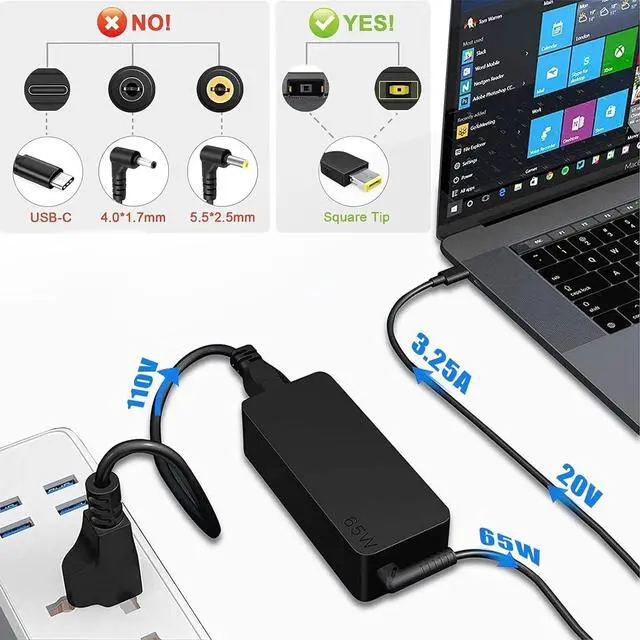 Alt view image 2 of 7 - Replacement for Lenovo Laptop Charger 65W Adapter PowerCompatible with Lenovo Thinkpad T470 T470S T460 E531 E570 E560 L470 L460 L440 T440 T450 T540P X270 X250 X240 ADLX65NLC2A ADLX65NCC3A ADLX65NCC2A