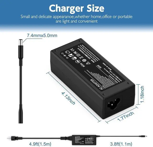Alt view image 2 of 7 - 65W Laptop Ac Adapter Charger for Dell Inspiron i5755 i5758 i3147 i3148 i7437 i7348;15-5000 Series 15 5558 3558 3551 3552 5551 5555 5559 5565 5567 5568 5578 5758 7558 7579 7568 7569 i5558 i5559 i3558