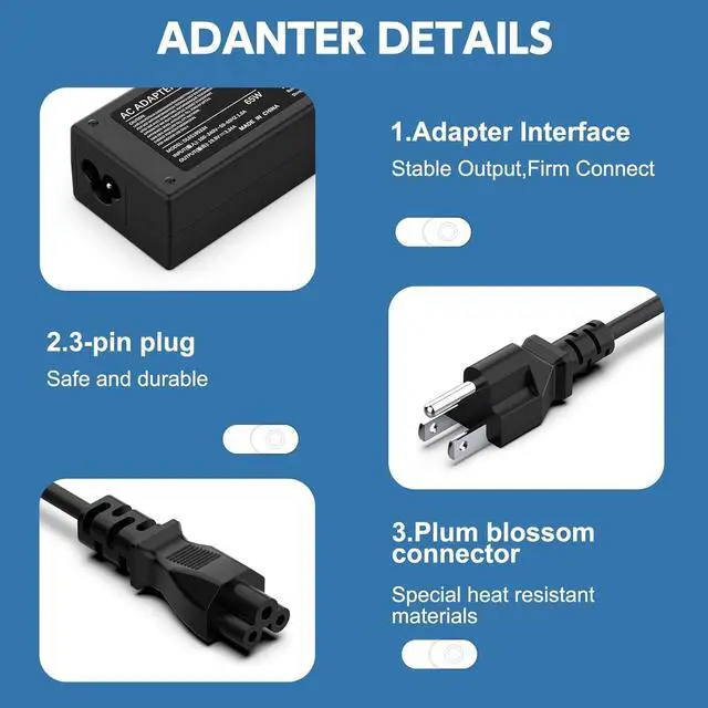 Alt view image 4 of 7 - 65W Laptop Ac Adapter Charger for Dell Inspiron i5755 i5758 i3147 i3148 i7437 i7348;15-5000 Series 15 5558 3558 3551 3552 5551 5555 5559 5565 5567 5568 5578 5758 7558 7579 7568 7569 i5558 i5559 i3558