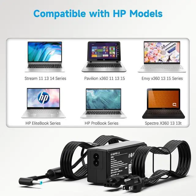 Alt view image 3 of 7 - 45W Charger Compatible with HP Stream 11 13 14, Pavilion, Elitebook Folio, Spectre, Pavilion Touchsmart, Notebook Series AC Adapter Power Supply (4.5mm x 3.0mm)