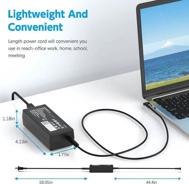 Alt view image 7 of 7 - 45W Charger Compatible with HP Stream 11 13 14, Pavilion, Elitebook Folio, Spectre, Pavilion Touchsmart, Notebook Series AC Adapter Power Supply (4.5mm x 3.0mm)