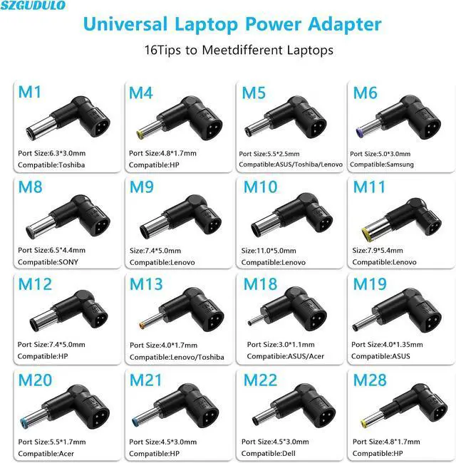 Alt view image 2 of 7 - SZGUDULO 90W Universal AC Adapter Laptop Charger for Dell HP Acer 16 Tips