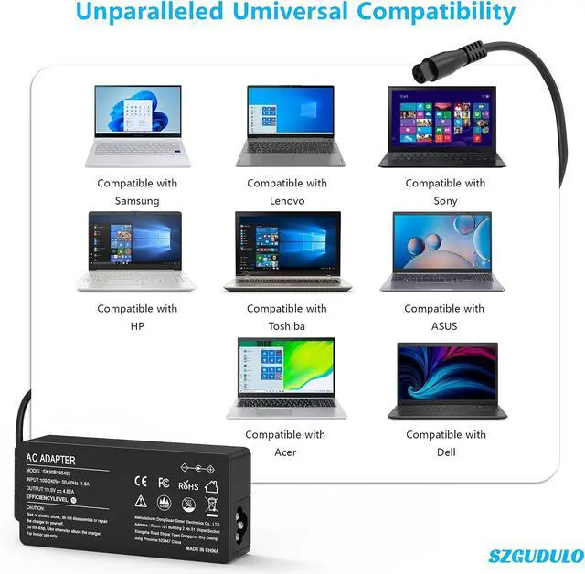 Alt view image 7 of 7 - SZGUDULO 90W Universal AC Adapter Laptop Charger for Dell HP Acer 16 Tips