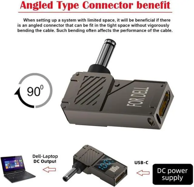 Alt view image 2 of 7 - Xiwai USB-C PD 65W Charge Adapter Type-C Input to DC 4.5x3.0mm Barrel Jack Plug Smart LED Digital Display 100W Output 20V 5A Charger Connector Compatible with DELL Laptop