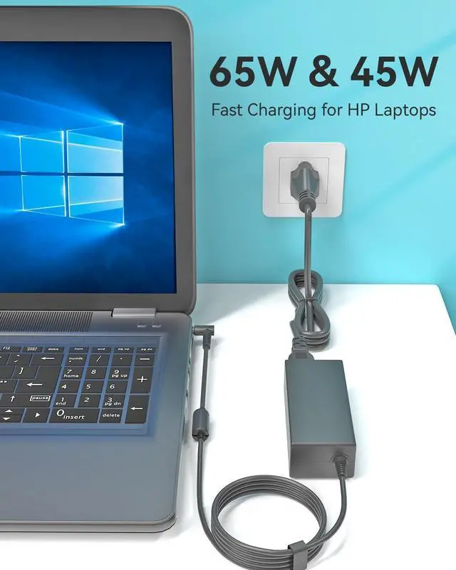 Alt view image 2 of 7 - 65W Laptop Charger for HP Pavilion X360 11 13 14 15 17, Envy 13 15 17 M6 M7, Elitebook Folio 1040 g1, Stream 11 13 14, Spectre X360 13 15, 19.5V 3.33A Power Cord Blue Tip