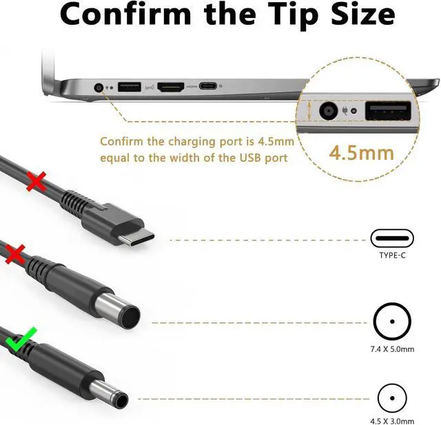 Alt view image 2 of 7 - 45W Laptop Charger Compatible with Dell Inspiron 15 3000 5000 Inspiron 11 13 14 17 Series 3147 3168 5378 7348 7352 7353 7378 Power Supply Cord