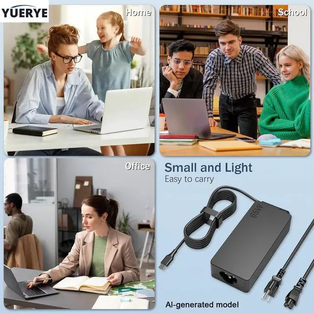 Alt view image 6 of 7 - 65W USB C Laptop Charger Compatible with Lenovo ThinkPad T480 T490 T580 X1 Carbon T14 T14s T16 E14 E16 Yoga C940 C930 720 910 920 7i Chromebook C330 S330,Type C Fast Charging Power Supply Adapter Cord