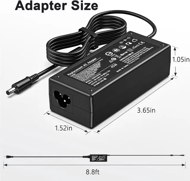 Alt view image 5 of 7 - 45W Laptop Charger Compatible with Dell Inspiron 15 3000 5000 Inspiron 11 13 14 17 Series 3147 3168 5378 7348 7352 7353 7378 Power Supply Cord