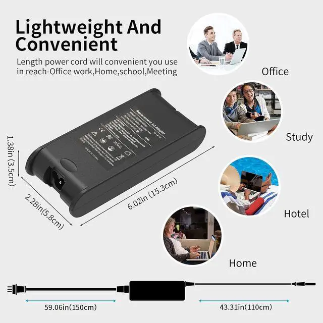 Alt view image 6 of 7 - 90W Laptop Charger Compatible with Dell Inspiron 17r N7110 N7010 5720 15 N5010 N5030 N5040 N5050 15 15R 5537 15 M5010 M5030 1440 1520 1521 1720 1750 3537 7537 7548 7737 Power Supply Cord