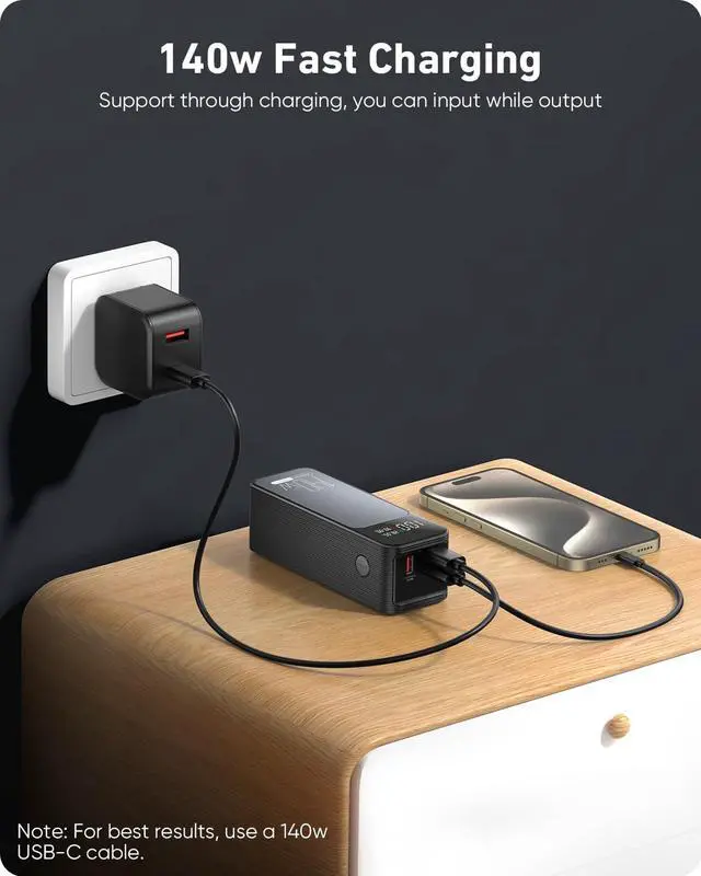 Alt view image 6 of 7 - Laptop Power Bank, 140W 27000mAh (99.9Wh) Portable Laptop Charger, PD 3.1 USB C in&Out Fast Charger External Battery Pack for iPhone 17 16 15 Pro Samsung MacBook Dell XPS iPad Steam Deck etc