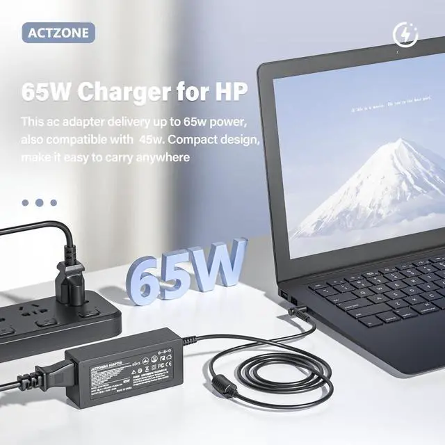 Alt view image 2 of 6 - 65W Charger Compatible with HP Pavilion X360 17 15 Stream 14 13 11 Laptop