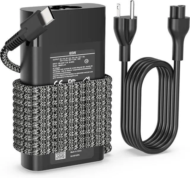 Main image of Slim 65W USB C Laptop Charger Compatible with HP Envy,Omnibook, Chromebook, Spectre X360, Spectre, Elitebook x360, Elitebook, ProBook Travel Type C AC Adapter Power Cord Supply