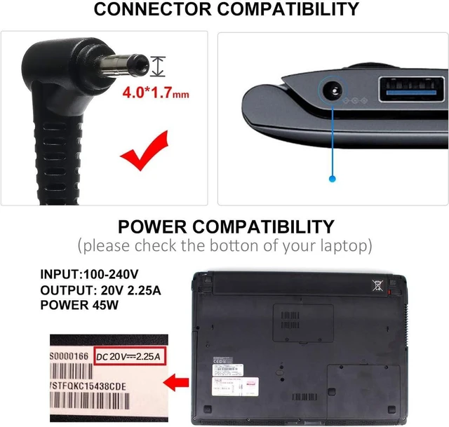 Alt view image 2 of 7 - 20V 45W AC Adapter Charger ADP-45DW PA-1450-55L for len-OVO IdeaPad 110 110S 320 330 330S Flex 4 5 6 11 14 15 Yoga 710 GX20L23044 100 120S 130 130S 310 Power Supply Cord