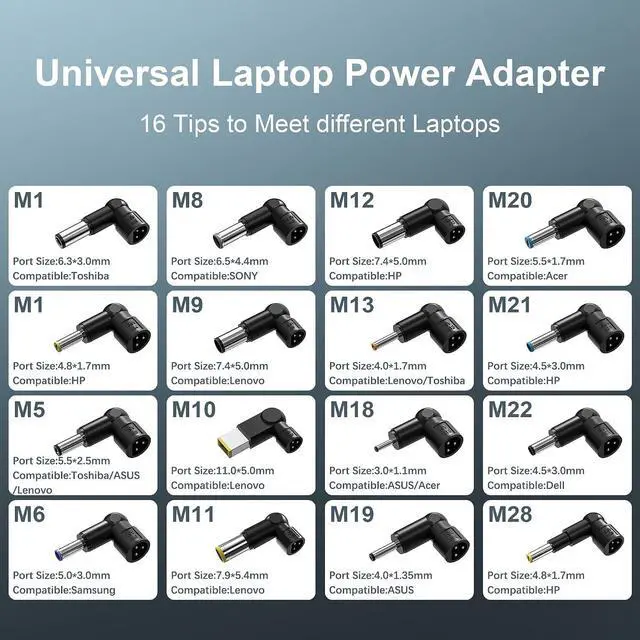 Alt view image 2 of 7 - 90W Universal Laptop Charger with 16 Tips for HP Dell Lenovo