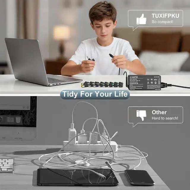 Alt view image 5 of 7 - 90W Universal Laptop Charger with 16 Tips for HP Dell Lenovo