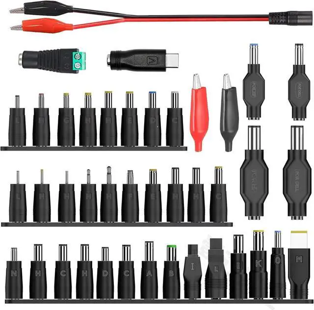 Main image of Laptop DC Power Adapter Kits 41 PCS Universal 5.5 mm x 2.1 mm DC AC Power Adapter Tips Connector for Thinkpad Power Supply Plug Jack Sets