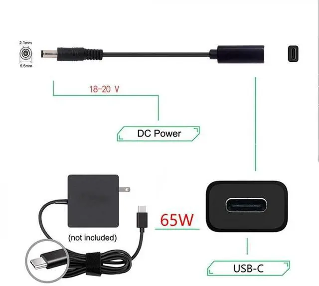 Alt view image 2 of 7 - chenyang USB C to DC 20V 5.5x2.1mm PD 65W Charge Cable Type-C Female Input to DC Output for Laptop