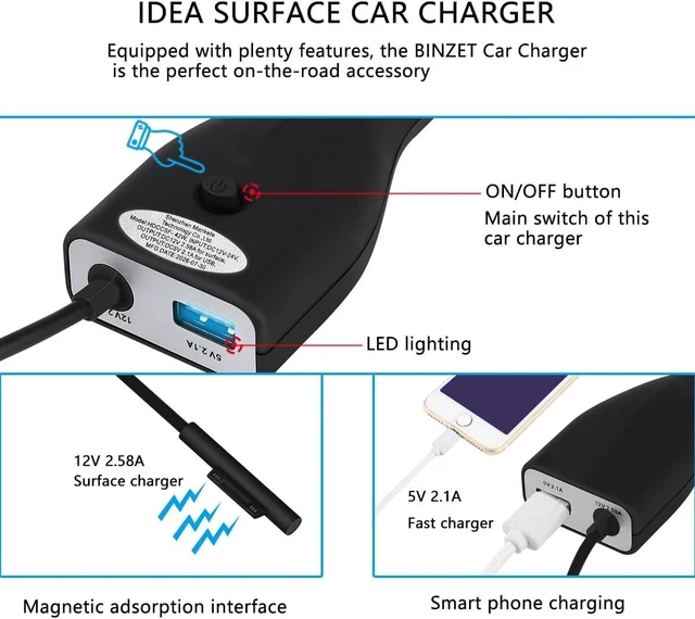 Alt view image 2 of 7 - Surface Car Charger, 42W 12V 2.58A Power Supply