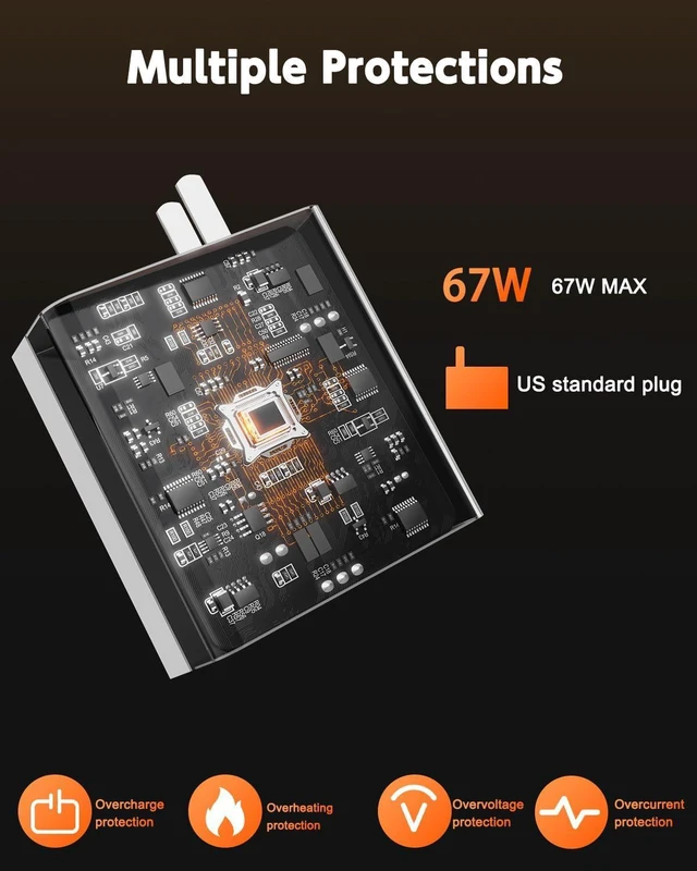 Alt view image 6 of 7 - 67W Fast Wall Block Compatible with Xiaomi Mi 15 14 13 12 14t 12t 12s 10 Pro Lite Redmi Note K80 K60 K50 11 11s 12 Pro Plus Poco F5 X5 F4 X4 Gt Black Shark 3 4 5 Pro