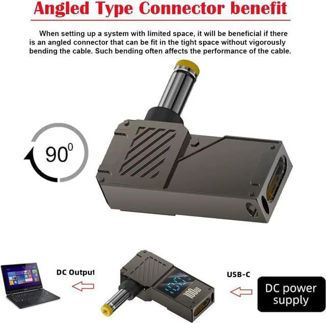 Alt view image 2 of 7 - CY Adapter Type-C USB-C Input to DC 7.9x5.4mm Jack Smart LED Display 100W Output Power 20V 5A PD Charge 65W Adapter for Laptop