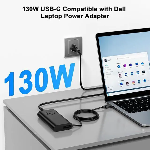 Alt view image 4 of 7 - 130W USB C Laptop Charger Compatible with Dell XPS 15 2in1 9575 Latitude 9410 9510 9575 7310 7410 7210 5420 5510 5520 Precision 5530 2in1 5550 5750 3560 3550 3551 Type C AC Adapter