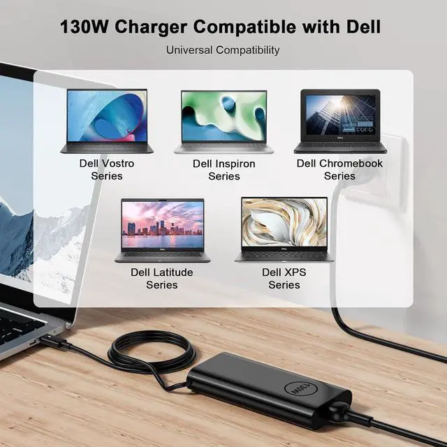 Alt view image 6 of 7 - 130W USB C Laptop Charger Compatible with Dell XPS 15 2in1 9575 Latitude 9410 9510 9575 7310 7410 7210 5420 5510 5520 Precision 5530 2in1 5550 5750 3560 3550 3551 Type C AC Adapter