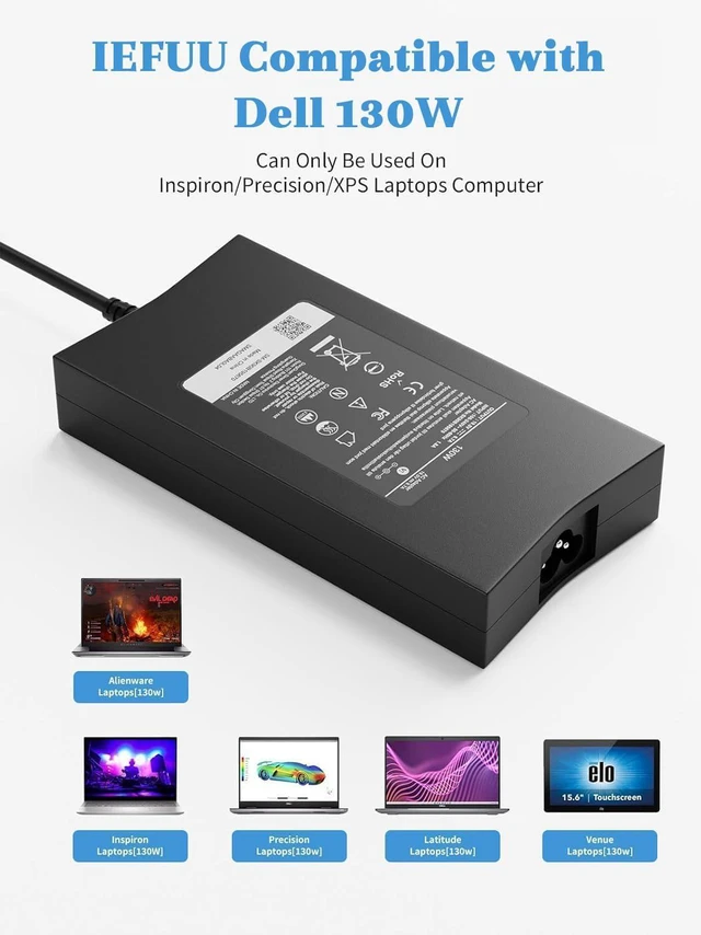 Alt view image 6 of 6 - TSKYBEAR 130W AC Adapter Laptop Charger Compatible with Dell Latitude E6540 E5570 14 Rugged Extreme 7404 Inspiron 15 7000 7567 7566 7559 Precision 3510 M2800 Venue 8 Pro 5855 10 Pro 5056 Power Cord