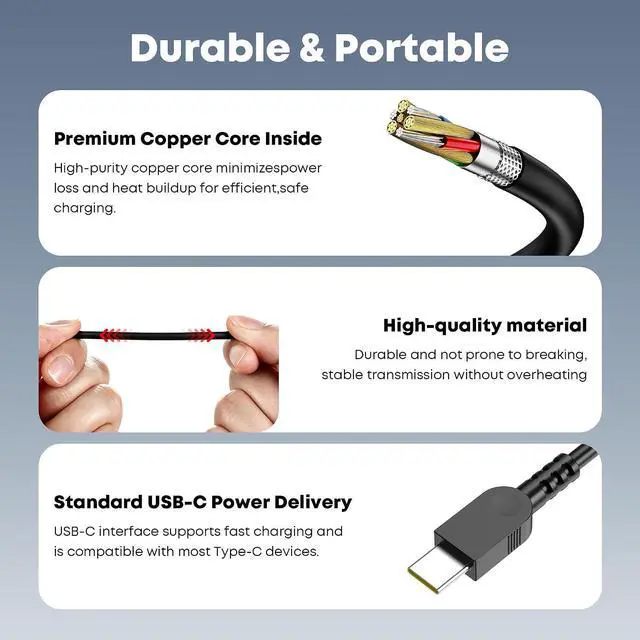Alt view image 5 of 7 - New Slim 65W USB C Laptop Charger Compatible with Lenovo Thinkpad Yoga Chromebook Computer Fast Charging Power Cord Ac Adapter