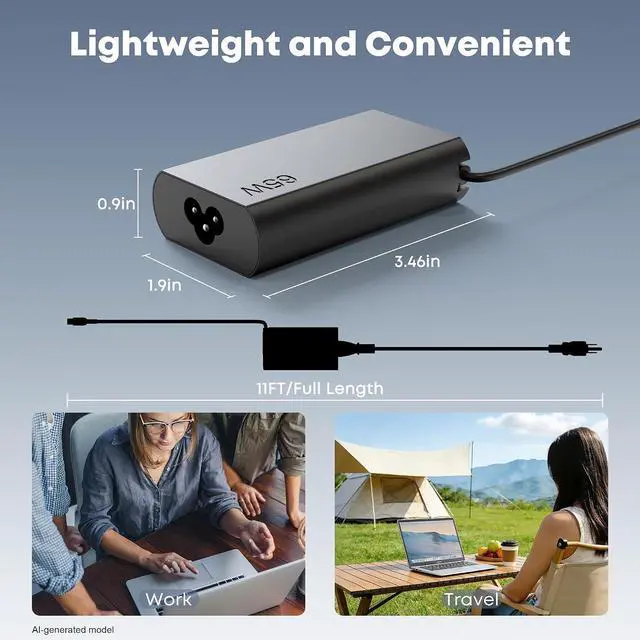 Alt view image 7 of 7 - New Slim 65W USB C Laptop Charger Compatible with Lenovo Thinkpad Yoga Chromebook Computer Fast Charging Power Cord Ac Adapter
